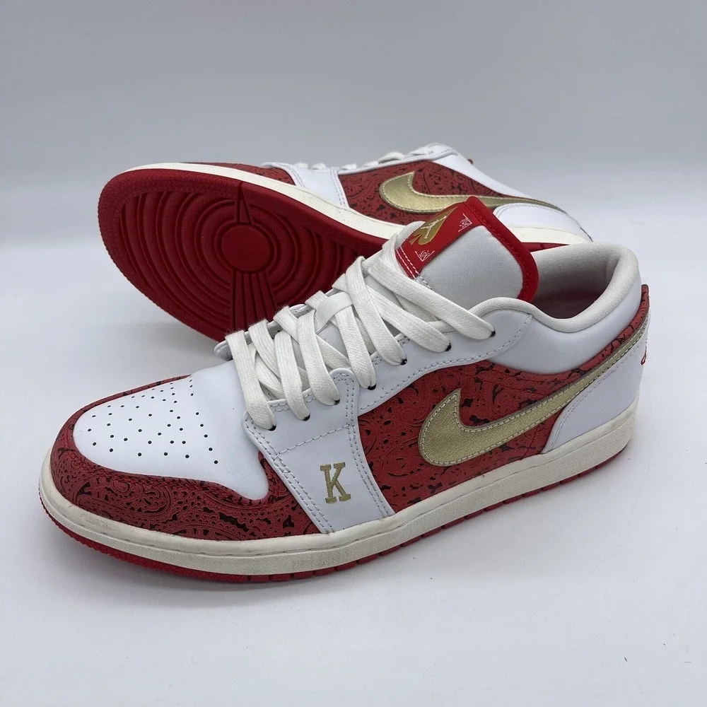 Nike Air Jordan‎ 1 Low SE Spades Men's Size 9 Sneakers DJ5185-100 Red/Gold/White